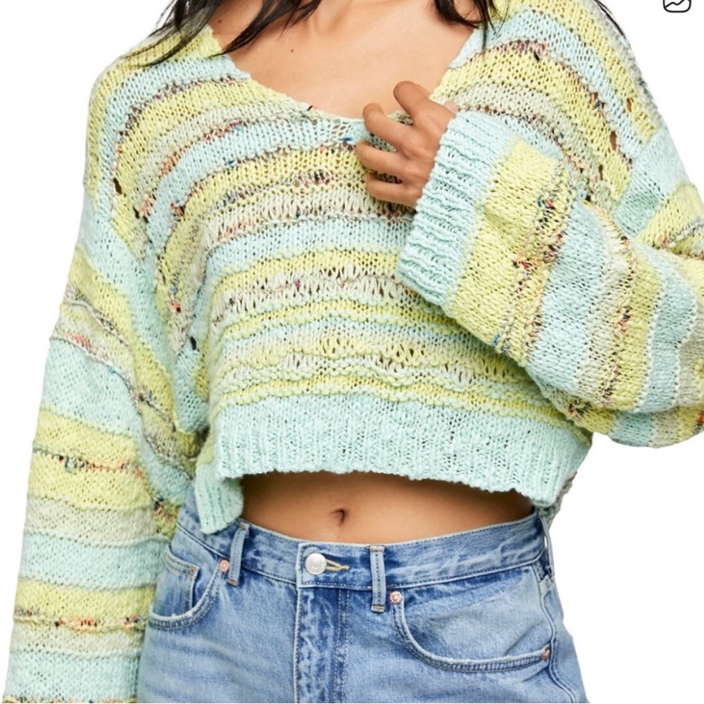 Free People Pastel Striped Crop Sweater